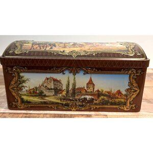 Vintage Lebkuchen-Schmidt Tin Box With Bavarian Scenic Design & Embossed Gold De